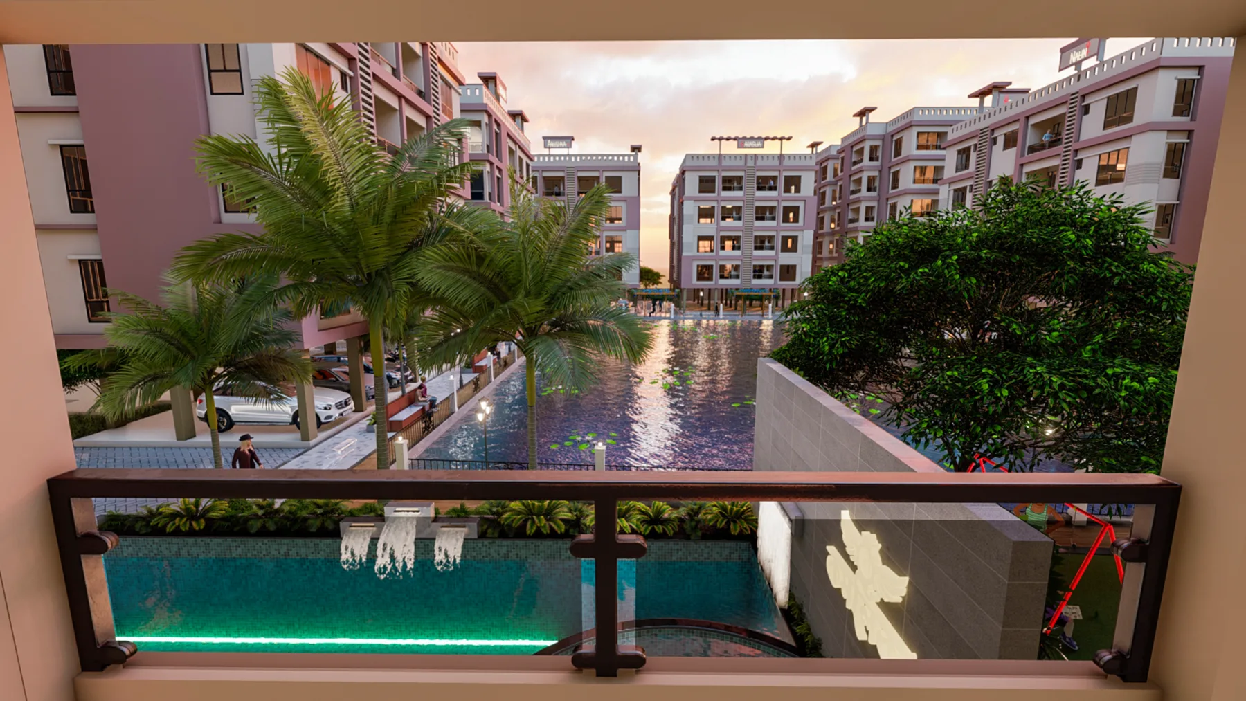 Pool and landscaped courtyard at Kamalika